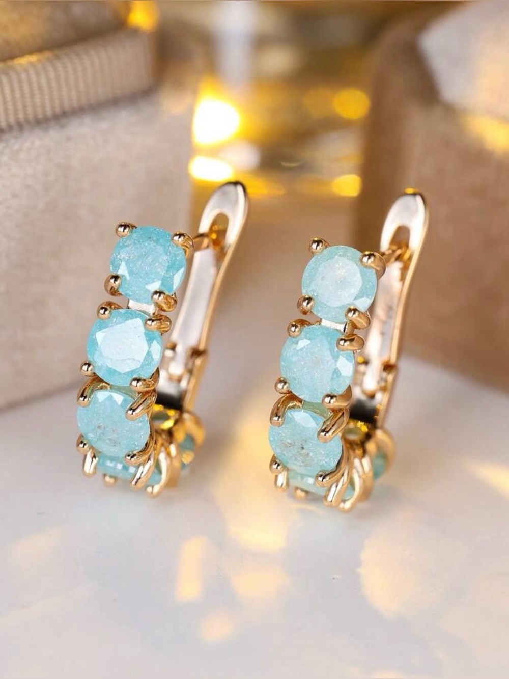 Gold Hoop Earrings with Turquoise Stones